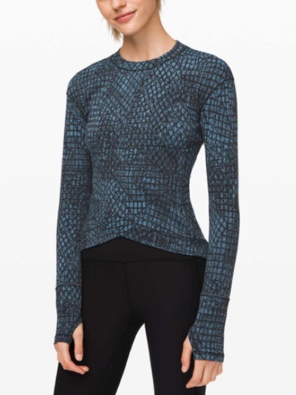 lululemon athletica Blue-Black Printed Long Sleeve Mock Neck Top